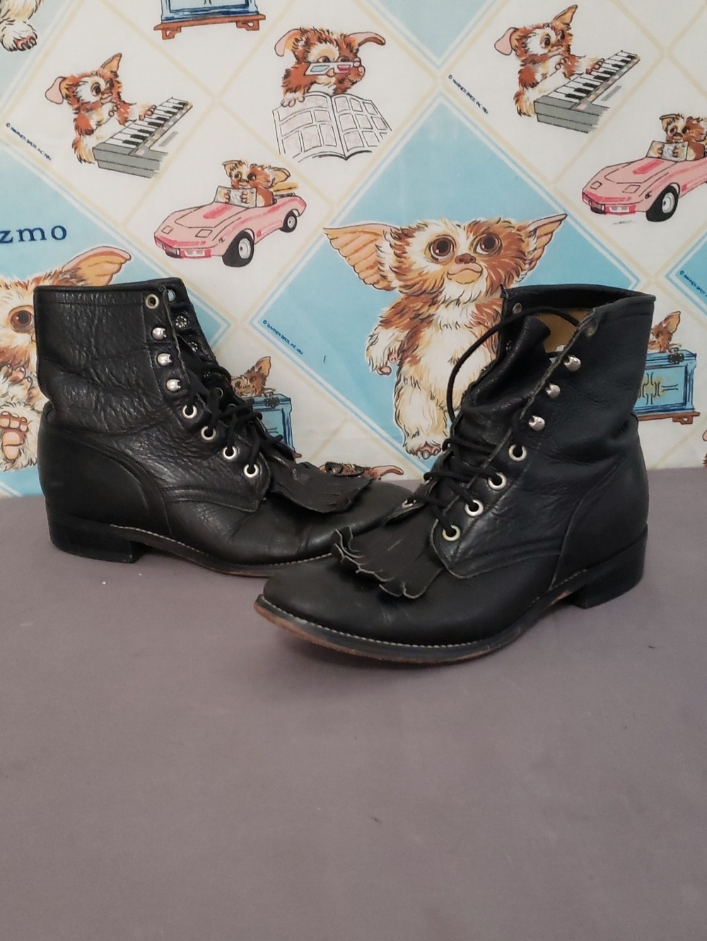 Justin Roper Black Lace Up Youth Size 5 1/2 D Kiltie Leather Boots Style 0620Y